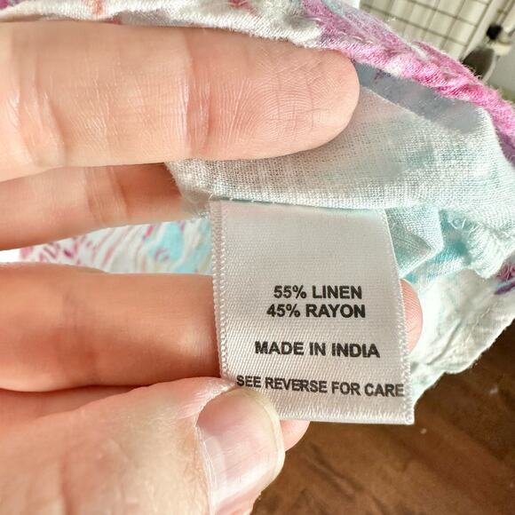 Coral Bay Women's Petite Large PL Linen & Rayon Blend 3/4 Sleeve Tropical Blouse - Picture 5 of 9